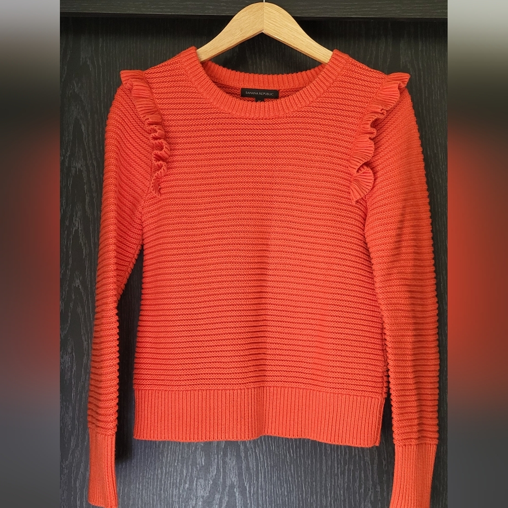 Banana Republic Orange Ruffle Knit Sweater